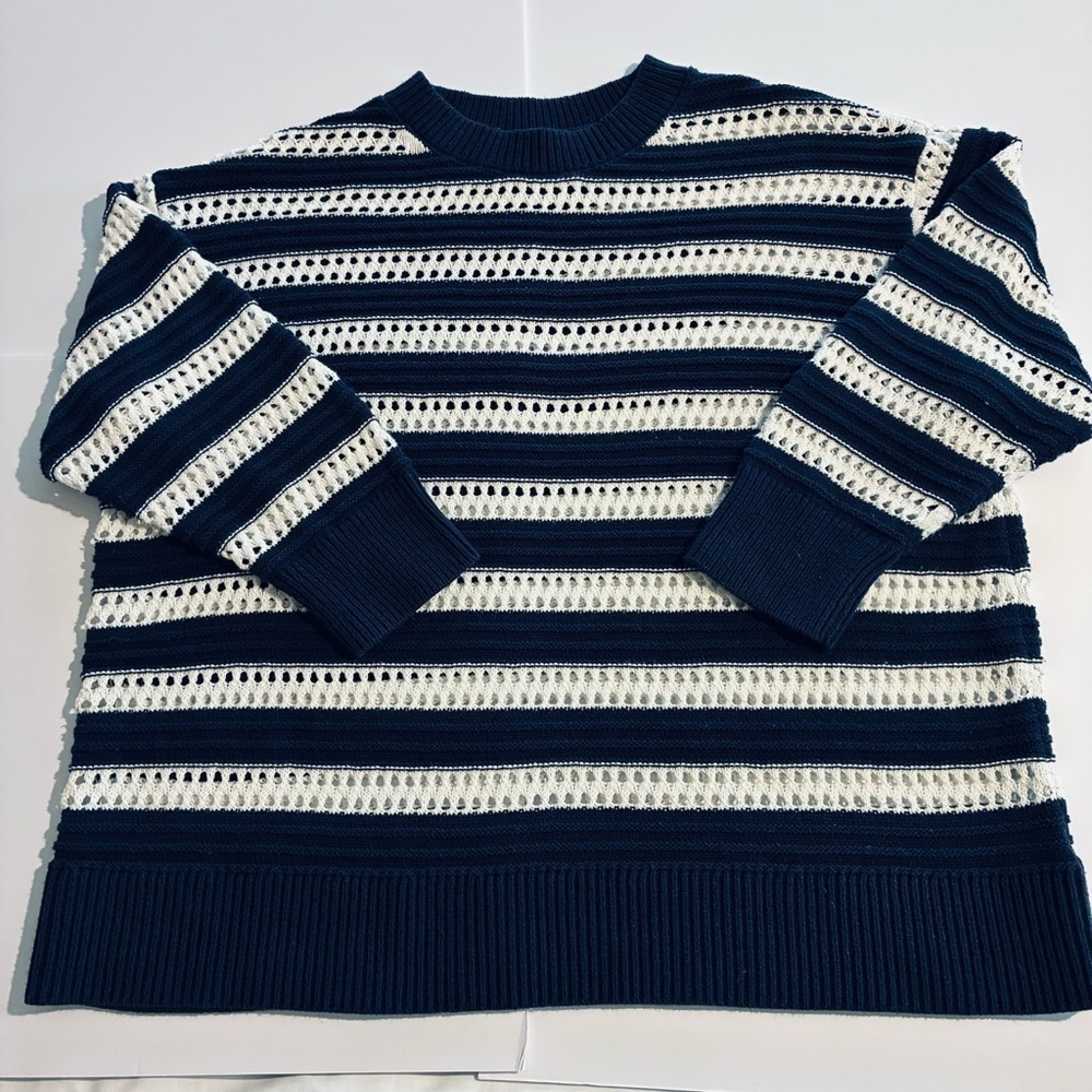 Ava & Viv Blue White Striped Summer Sweater Crew Neck Sz 3X